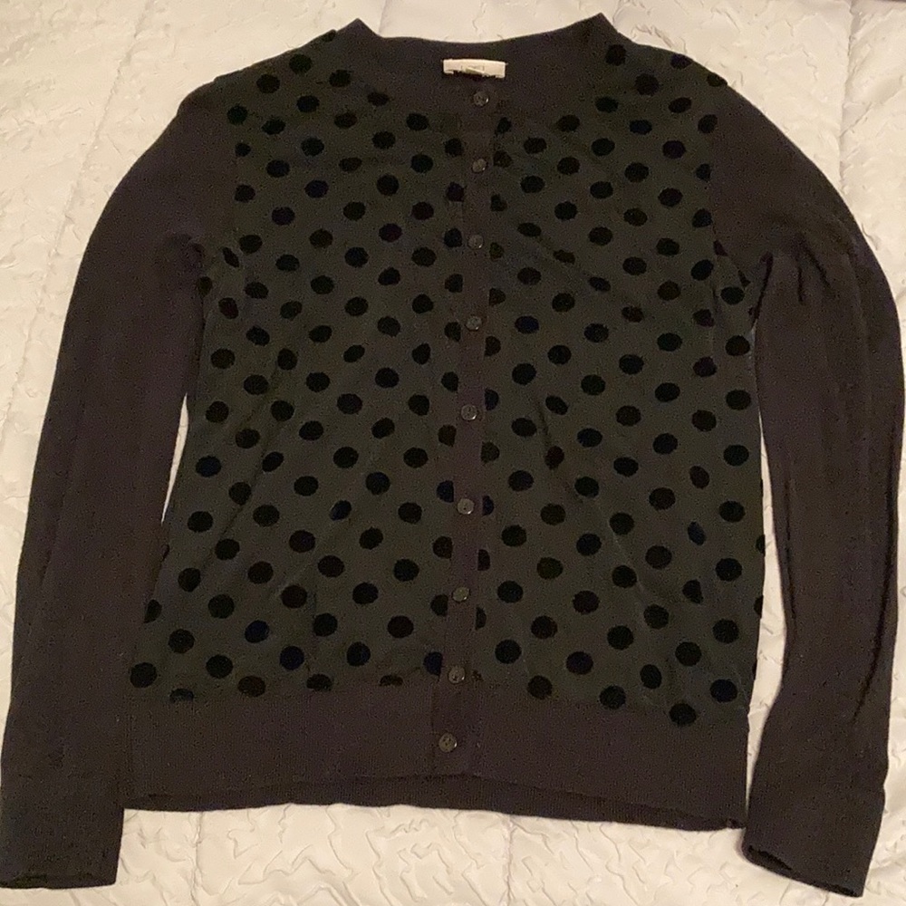 **Final price**Black medium cardigan with black velvet polka dots
